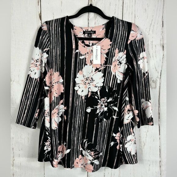 ‼️final must bundle‼️ NWT Roz & Ali Abstract Floral Blouse Tunic Stretch V-neck - Picture 1 of 7